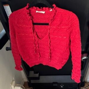 Doen Red Lace Knit Top